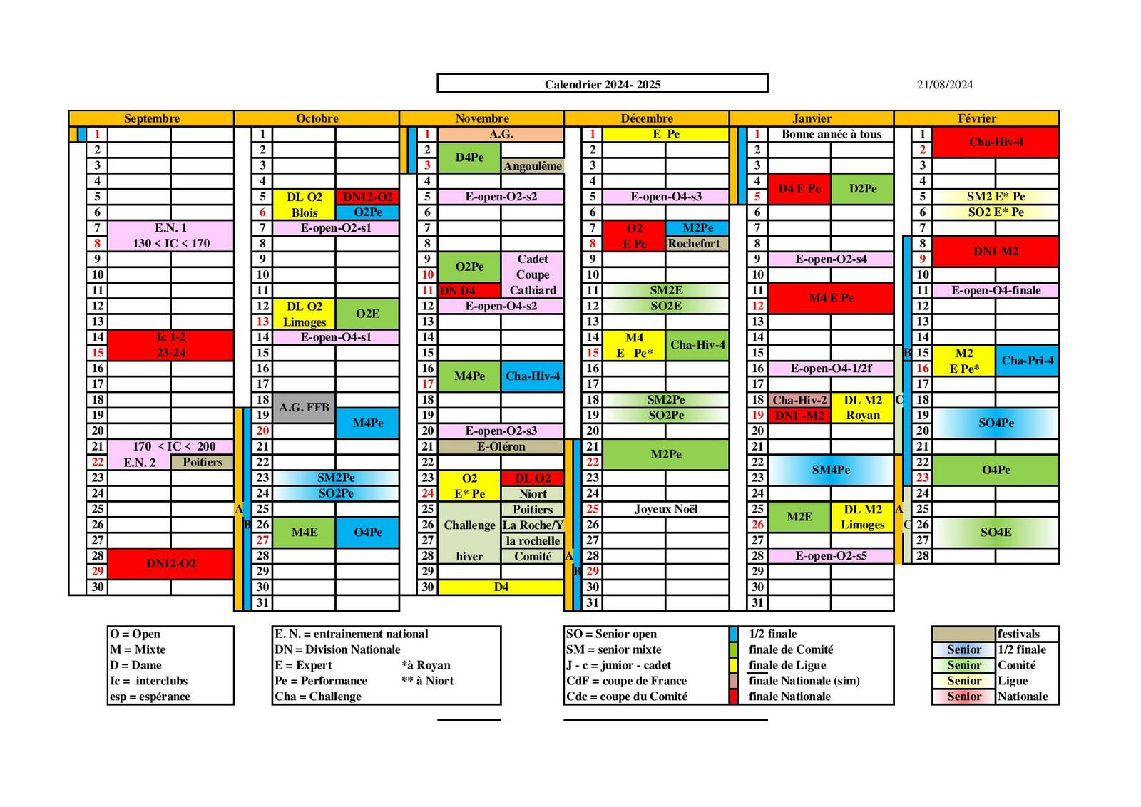 Calendrier des Compétitions 2024-2025 page N1