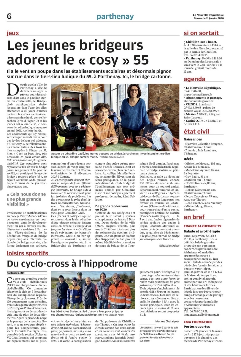 Article dans la Nouvelle République du 11/01 page de Parthenay