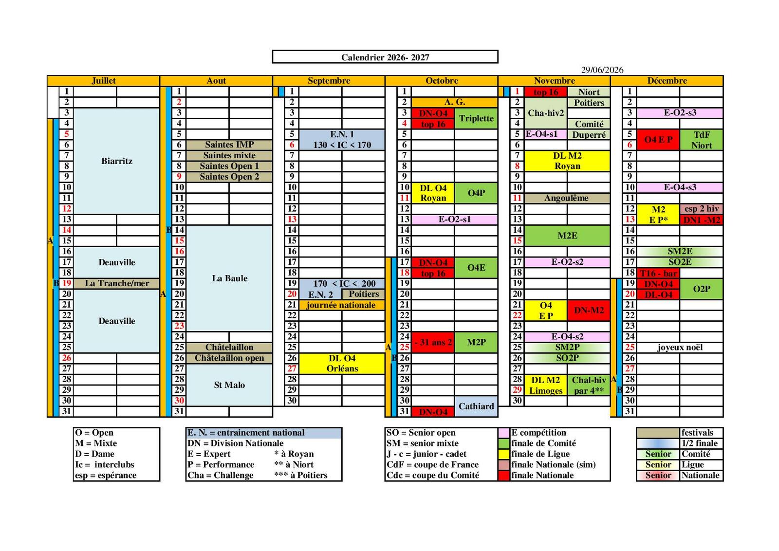 Calendrier des compétitions 2026-2027 page 1
