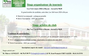 Stages : organisateurs de tournois et arbitres de tournois
