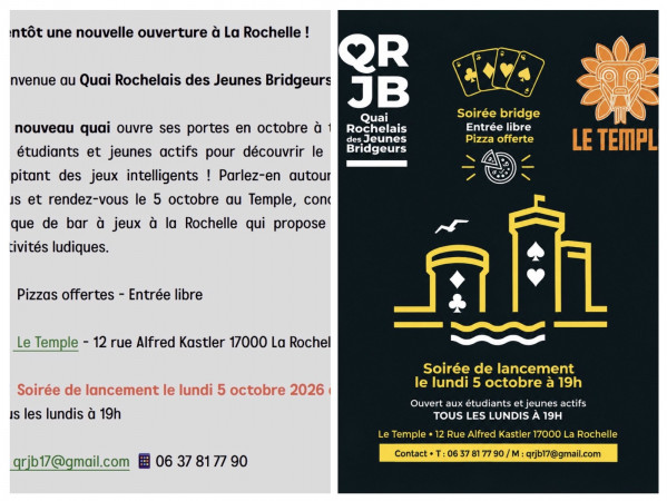 📍Lancement du Quai Rochelais ♦️♣️ des jeunes ♠️♥️ Bridgeurs