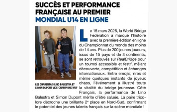 ♥️♠️ une paire de jeunes bridgeurs Charentais mondialement reconnue ♣️♦️
