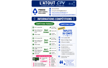 📜♠️♥️ ♦️♣️ La Gazette du Comité CPV - Vos Compétitions Octobre 2026