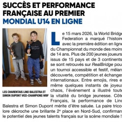 ♥️♠️ une paire de jeunes bridgeurs Charentais mondialement reconnue ♣️♦️